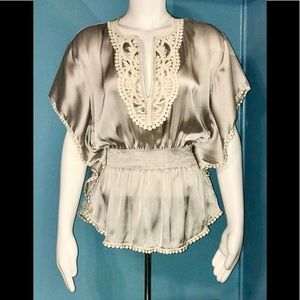 VIVIENNE TAM •  Taupe Blouse w/ Lace / (S) NWOT!!